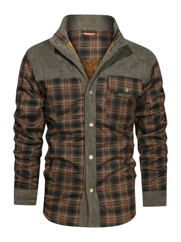 Men's Cozy Plaid Jacket - Casual Fall/Winter Button-Up with Lapel Collar